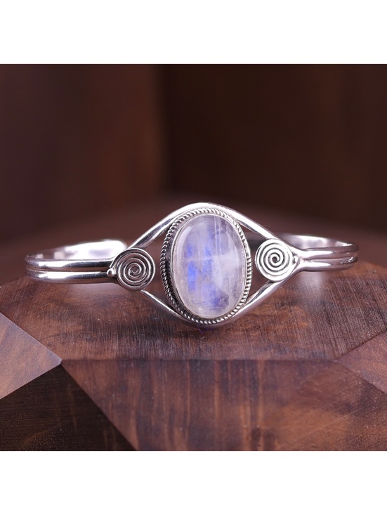 Jewelry - Vintage .925 Sterling Silver Rainbow Moonstone Artisan Cuff Bracelet